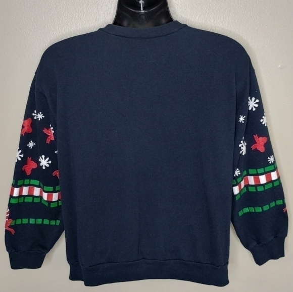 VINTAGE 90s Holiday Time Men's Large Sweatshirt AOP Christmas Crewneck Black USA - Picture 7 of 9